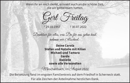 Anzeige von Gert Freitag von MGO