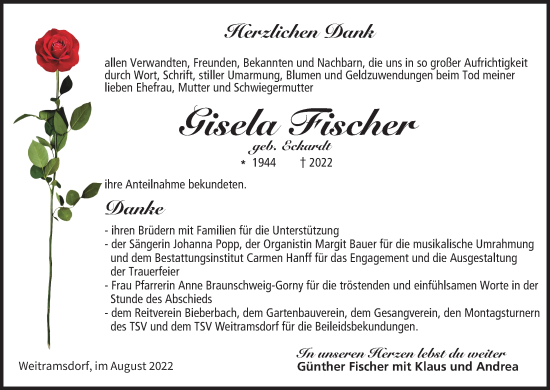 Anzeige von Gisela Fischer von MGO