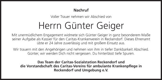 Anzeige von Günter Geiger von MGO