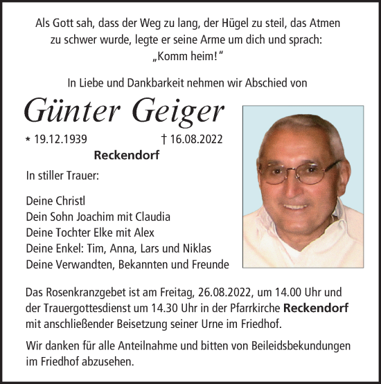 Anzeige von Günter Geiger von MGO