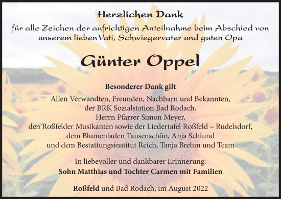 Anzeige von Günter Oppel von MGO