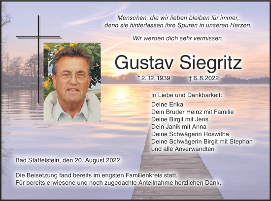 Anzeige von Gustav Siegritz von MGO