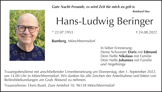 Anzeige von Hans-Ludwig Beringer von MGO