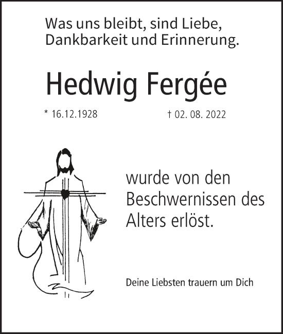 Anzeige von Hedwig Fergee von MGO