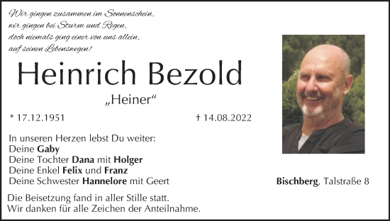 Anzeige von Heinrich Bezold von MGO