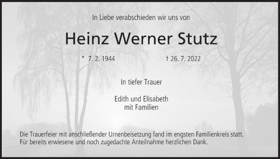 Anzeige von Heinz Werner Stutz von MGO