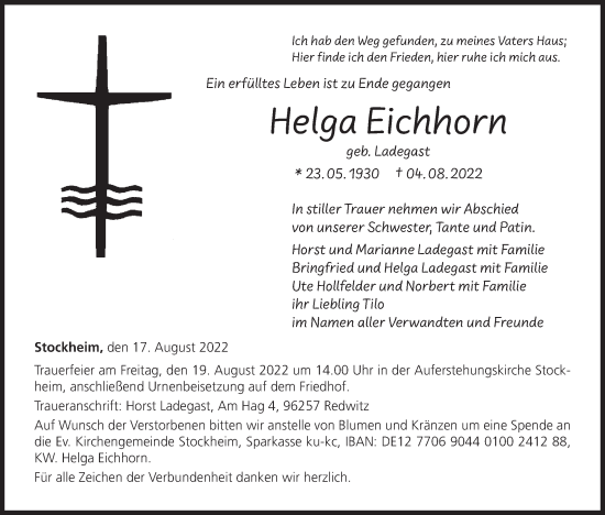 Anzeige von Helga Eichhorn von MGO