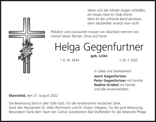 Anzeige von Helga Gegenfurtner von MGO