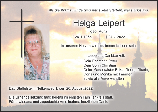 Anzeige von Helga Leipert von MGO
