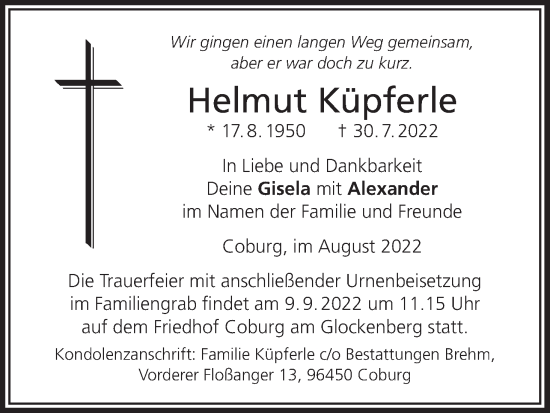 Anzeige von Helmut Küpferle von MGO