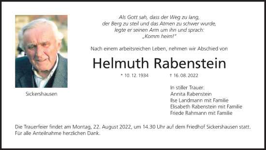Anzeige von Helmuth Rabenstein von MGO