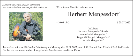Anzeige von Herbert Mengesdorf von MGO