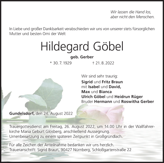 Anzeige von Hildegard Göbel von MGO