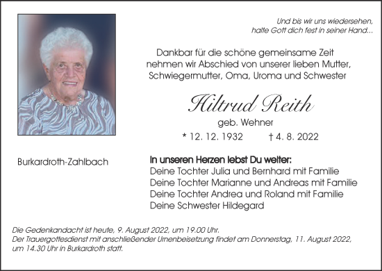 Anzeige von Hiltrud Reith von MGO