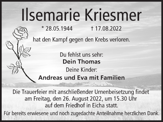 Anzeige von Ilsemarie Kriesmer von MGO
