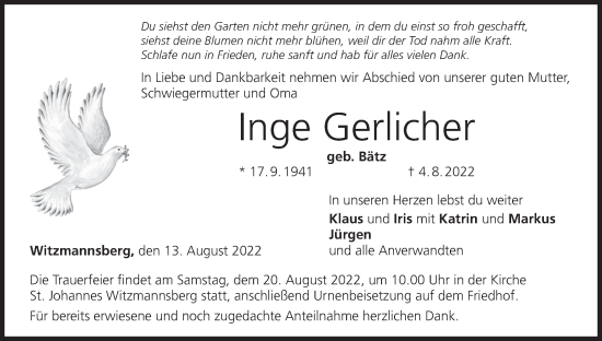 Anzeige von Inge Gerlicher von MGO