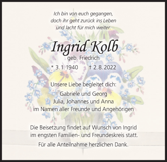 Anzeige von Ingrid Kolb von MGO