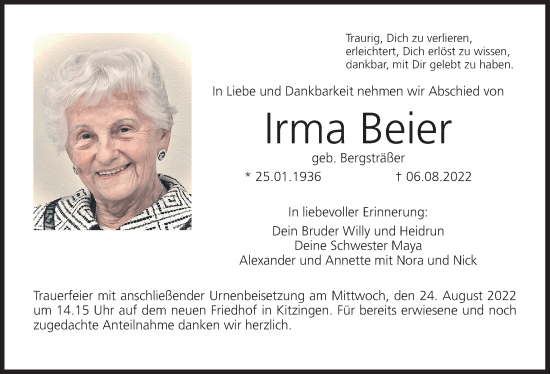 Anzeige von Irma Beier von MGO