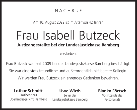 Anzeige von Isabell Butzeck von MGO