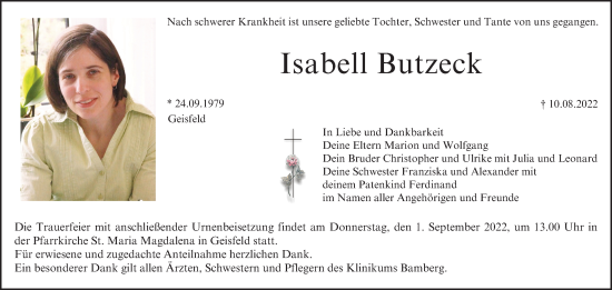 Anzeige von Isabell Butzeck von MGO