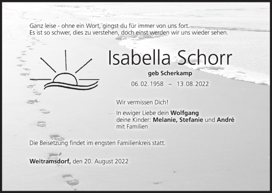 Anzeige von Isabella Schorr von MGO