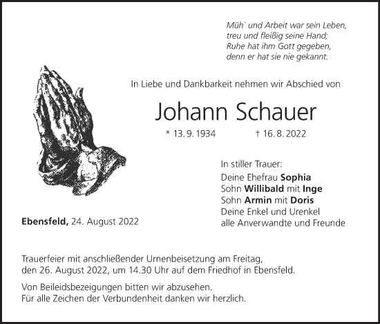 Anzeige von Johann Schauer von MGO