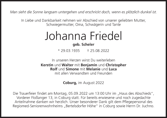 Anzeige von Johanna Friedel von MGO