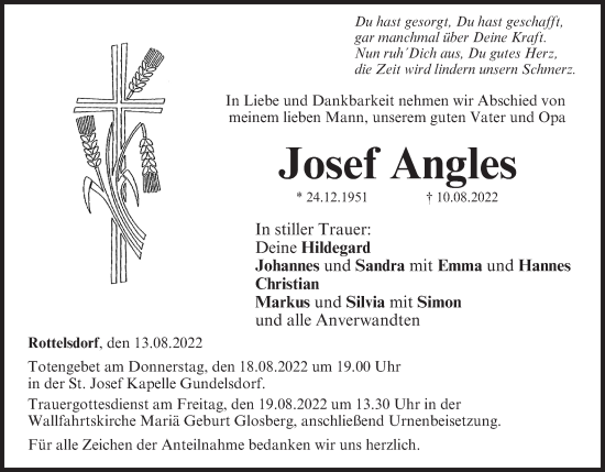Anzeige von Josef Angles von MGO