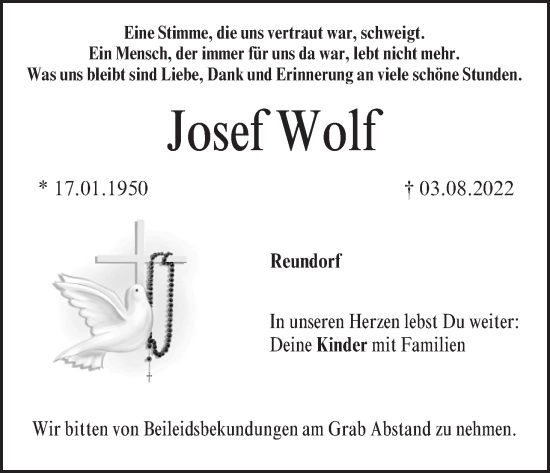 Anzeige von Josef Wolf von MGO