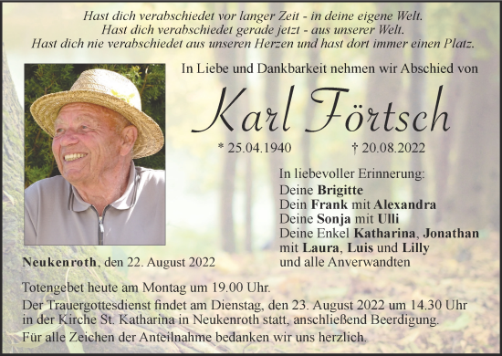 Anzeige von Karl Förtsch von MGO