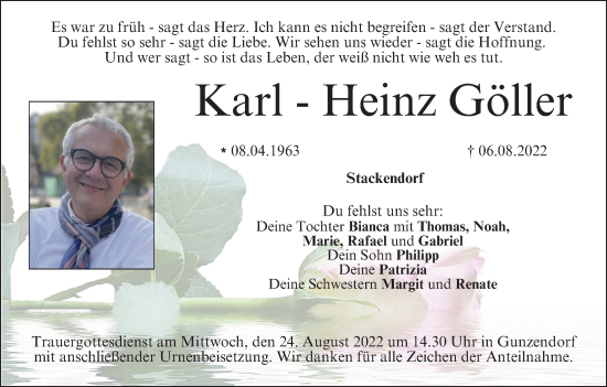 Anzeige von Karl-Heinz Göller von MGO