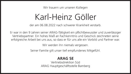 Anzeige von Karl-Heinz Göller von MGO