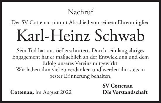 Anzeige von Karl-Heinz Schwab von MGO