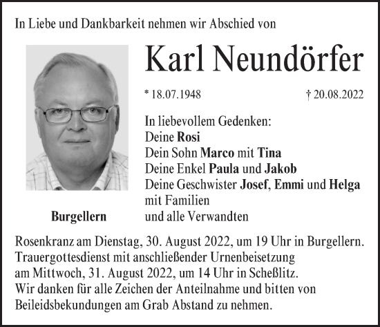 Anzeige von Karl Neundörfer von MGO