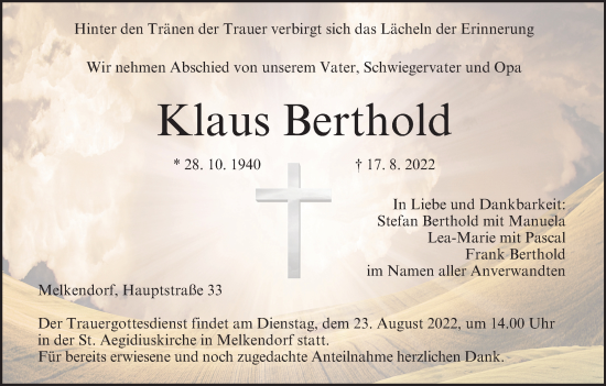 Anzeige von Klaus Berthold von MGO