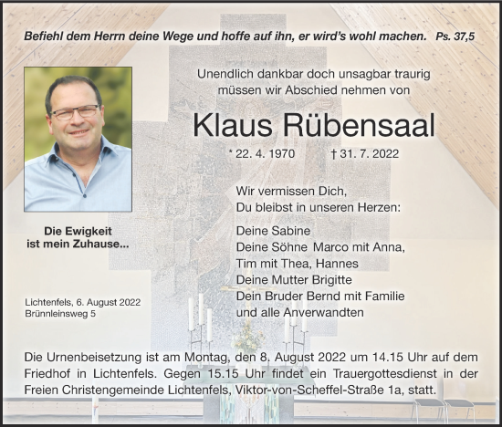 Anzeige von Klaus Rübensaal von MGO