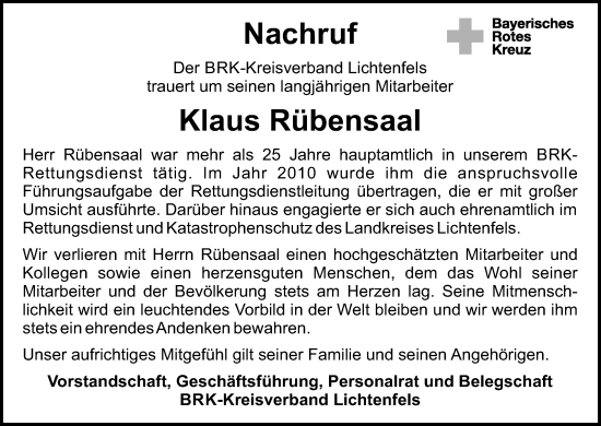 Anzeige von Klaus Rübensaal von MGO