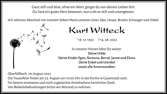 Anzeige von Kurt Witteck von MGO