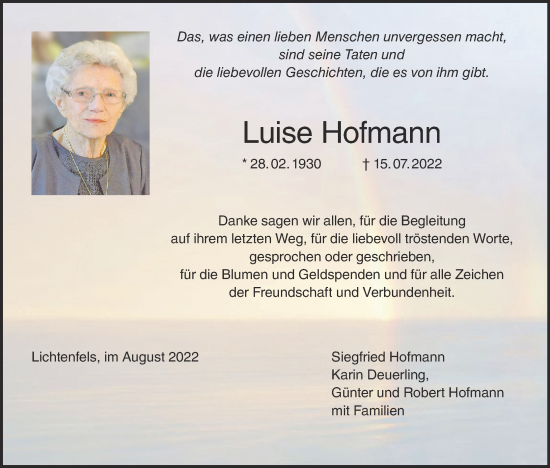 Anzeige von Luise Hofmann von MGO