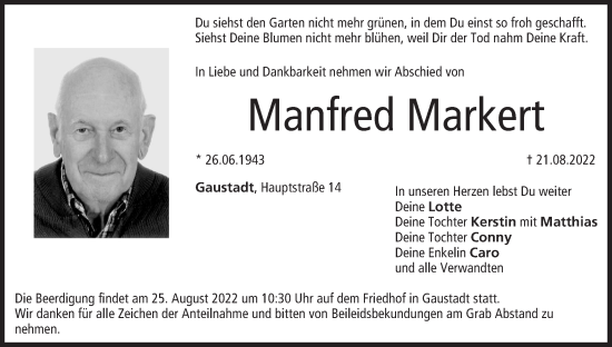 Anzeige von Manfred Markert von MGO