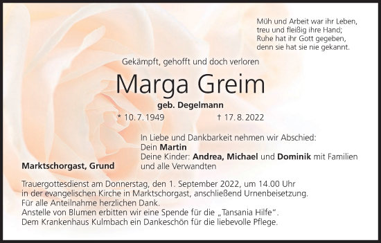 Anzeige von Marga Greim von MGO