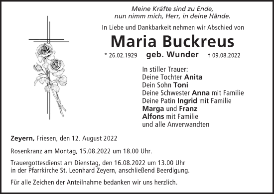 Anzeige von Maria Buckreus von MGO