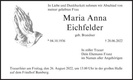 Anzeige von Maria Anna Eichfelder von MGO