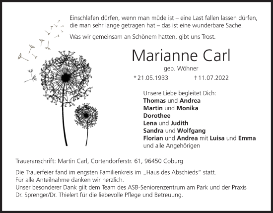 Anzeige von Marianne Carl von MGO