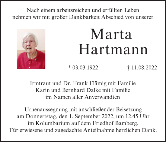 Anzeige von Marta Hartmann von MGO