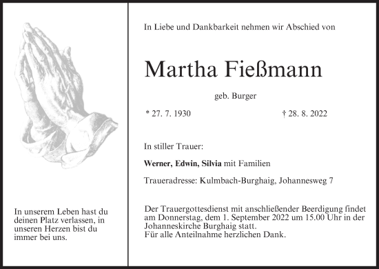 Anzeige von Martha Fießmann von MGO