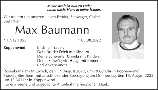 Anzeige von Max Baumann von MGO