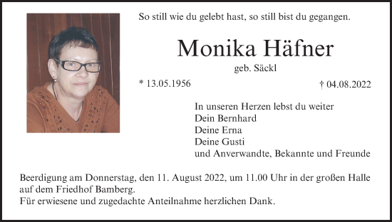 Anzeige von Monika Häfner von MGO