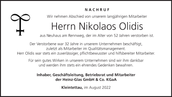 Anzeige von Nikolaos Olidis von MGO