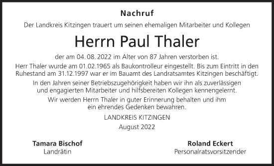 Anzeige von Paul Thaler von MGO